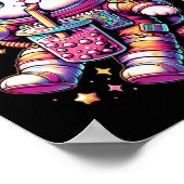 Funny Astronaut Space Kawaii Boba Tea Kata Poster (Ecke)