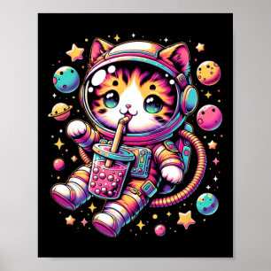 Funny Astronaut Space Kawaii Boba Tea Kata Poster