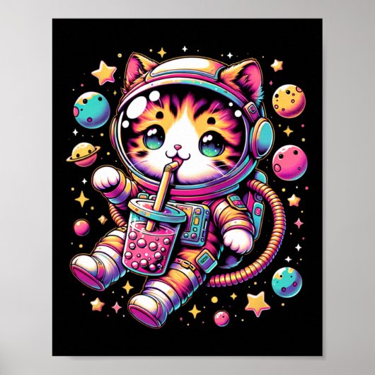 Funny Astronaut Space Kawaii Boba Tea Kata Poster (Vorne)