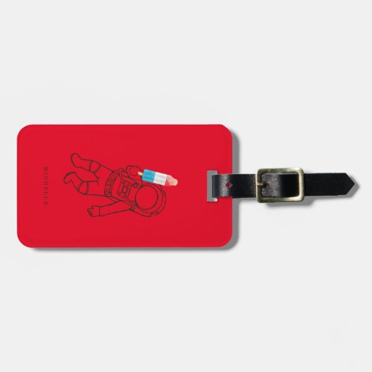 Funny Astronaut Space Rocket Name Red Luggy Gepäckanhänger (Vorderseite horizontal)