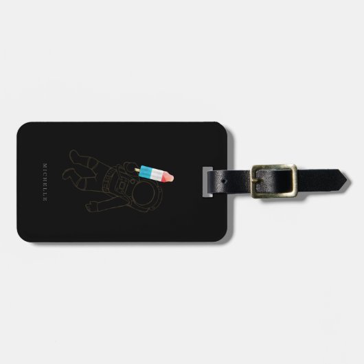 Funny Astronaut Space Rocket Name Schwarzes Gepäck Gepäckanhänger (Vorderseite horizontal)