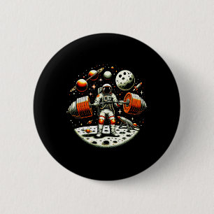Funny Astronaut Spaceman Weightlift Fitness Gym Button