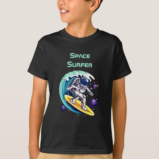 Funny Astronauts Surfen im Weltraum T-Shirt (Vorderseite)