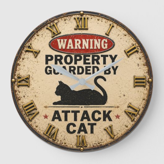 Funny Attack Cat Große Wanduhr (Vorderseite)