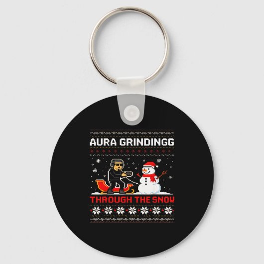 Funny Aura Grinding Christmas Meme Winter Gamer  Schlüsselanhänger (Vorderseite)