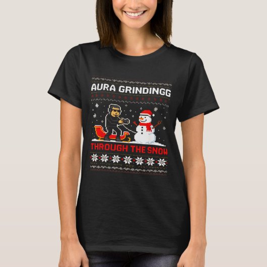 Funny Aura Grinding Christmas Meme Winter Gamer T-Shirt (Vorderseite)