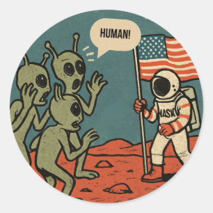 Funny Außerirdischen und Astronaut im Weltraum Runder Aufkleber
