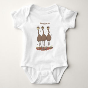 Funny Australian emu trio Cartoon Illustration Baby Strampler
