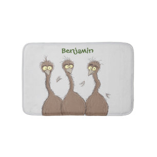 Funny Australian emu trio Cartoon Illustration Badematte