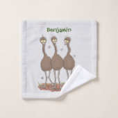 Funny Australian emu trio Cartoon Illustration Badhandtuch Set (Waschlappen)