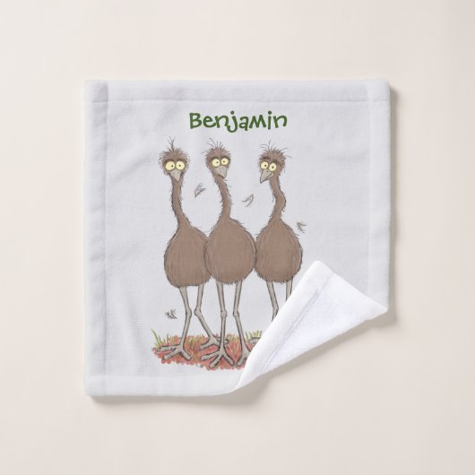 Funny Australian emu trio Cartoon Illustration Badhandtuch Set (Waschlappen)