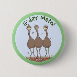 Funny Australian emu trio Cartoon Illustration Button