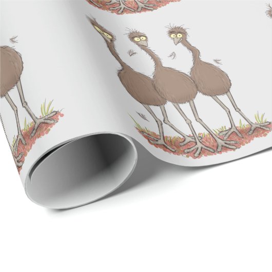 Funny Australian emu trio Cartoon Illustration Geschenkpapier (Rolleneckpunkt)