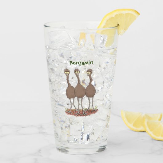 Funny Australian emu trio Cartoon Illustration Glas (Rückseite Ice)