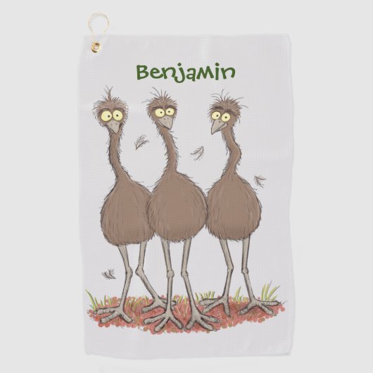 Funny Australian emu trio Cartoon Illustration Golfhandtuch (Vorderseite)
