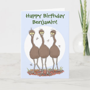 Funny Australian emu trio Cartoon Illustration Karte