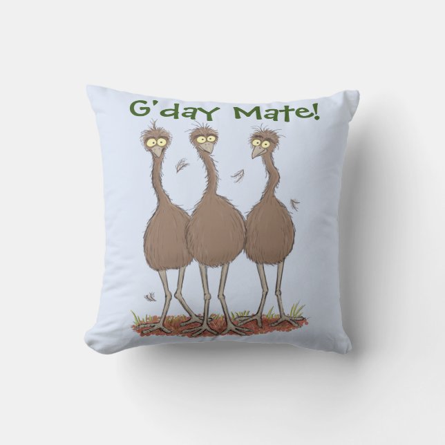 Funny Australian emu trio Cartoon Illustration Kissen (Vorderseite)