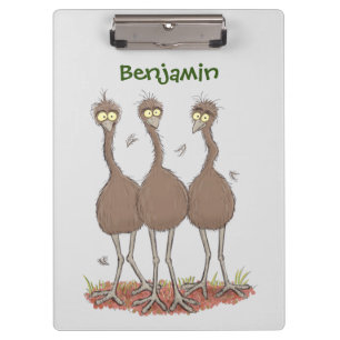 Funny Australian emu trio Cartoon Illustration Klemmbrett