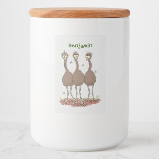 Funny Australian emu trio Cartoon Illustration Lebensmitteletikett (Vorderseite)