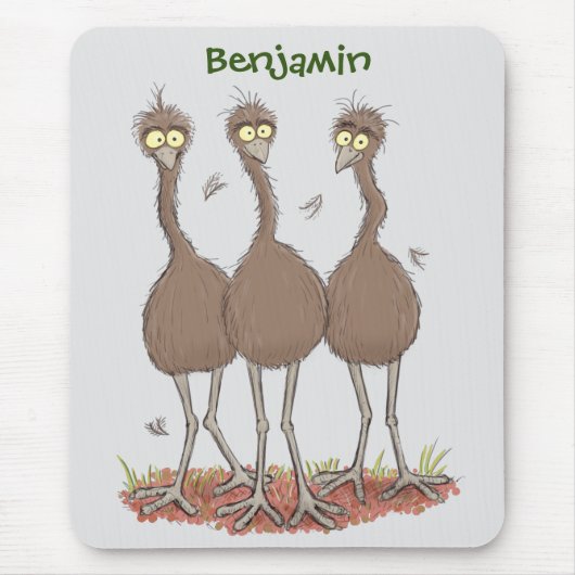 Funny Australian emu trio Cartoon Illustration Mousepad (Vorne)
