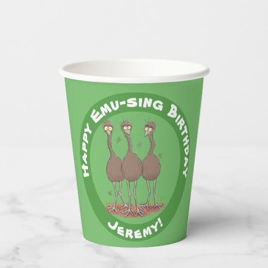 Funny Australian emu trio Cartoon Illustration Pappbecher (Rückseite)