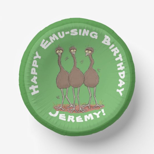 Funny Australian emu trio Cartoon Illustration Pappteller (Vorderseite)