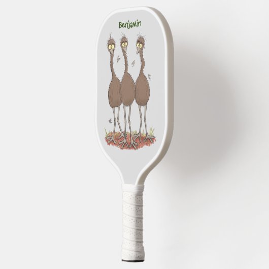 Funny Australian emu trio Cartoon Illustration Pickleball Schläger (Links)