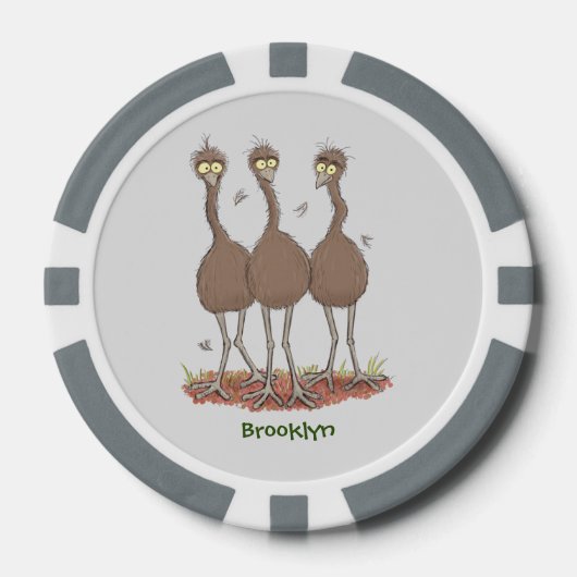 Funny Australian emu trio Cartoon Illustration Pokerchips (Vorderseite)