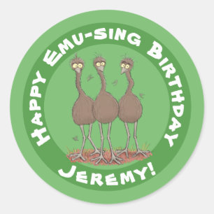 Funny Australian emu trio Cartoon Illustration Runder Aufkleber