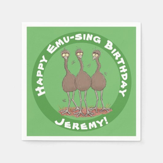 Funny Australian emu trio Cartoon Illustration Serviette (Vorderseite)