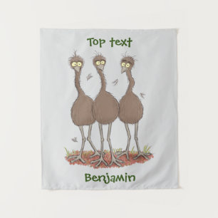 Funny Australian emu trio Cartoon Illustration Wandteppich