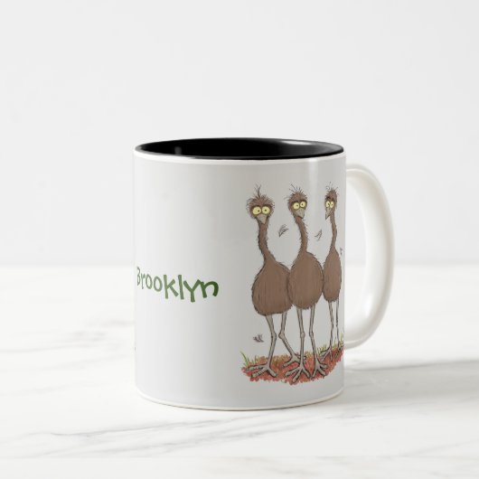 Funny Australian emu trio Cartoon Illustration Zweifarbige Tasse (VorderseiteRechts)