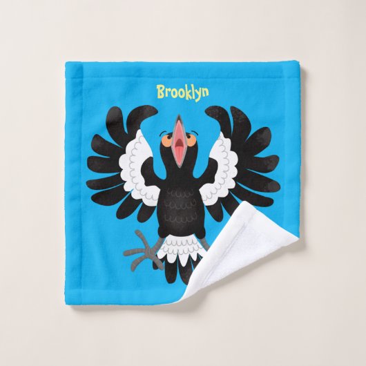 Funny Australian Magpie Cartoon Illustration Badhandtuch Set (Waschlappen)