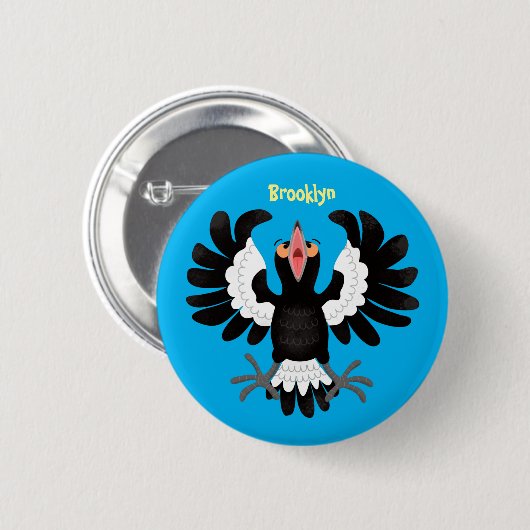 Funny Australian Magpie Cartoon Illustration Button (Vorne & Hinten)