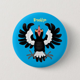 Funny Australian Magpie Cartoon Illustration Button