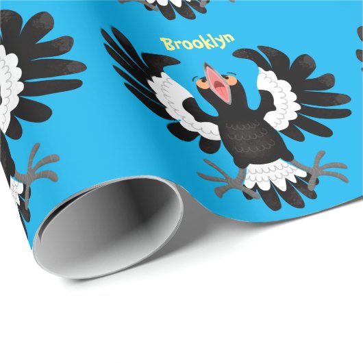 Funny Australian Magpie Cartoon Illustration Geschenkpapier (Rolleneckpunkt)