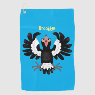 Funny Australian Magpie Cartoon Illustration Golfhandtuch