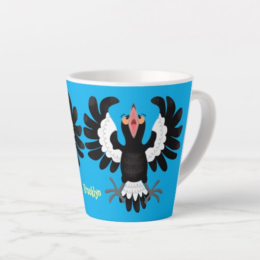 Funny Australian Magpie Cartoon Illustration Milchtasse (Rechte Ecke)