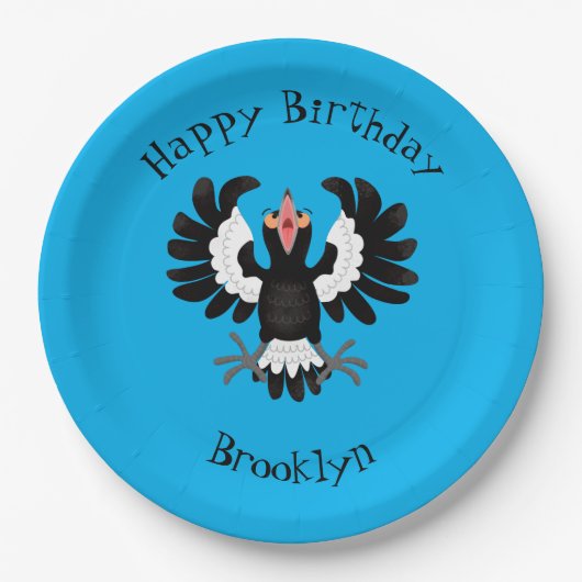 Funny Australian Magpie Cartoon Illustration Pappteller (Vorderseite)