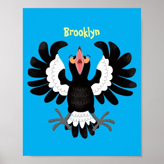 Funny Australian Magpie Cartoon Illustration Poster (Vorne)