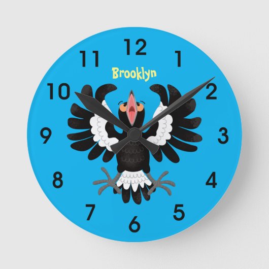 Funny Australian Magpie Cartoon Illustration Runde Wanduhr (Vorderseite)