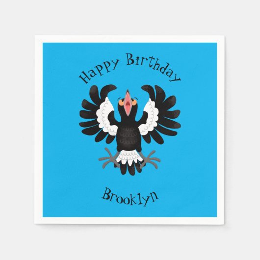 Funny Australian Magpie Cartoon Illustration Serviette (Vorderseite)