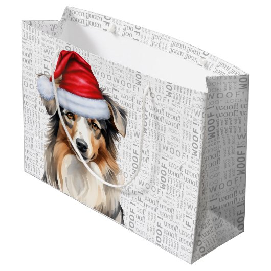 Funny Australian Shepherd Christmas Große Geschenktüte (Rückseite Schrägansicht)