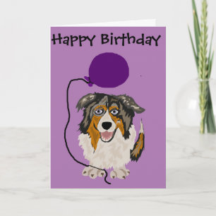 Funny Australian Shepherd Holding Balloon Art Karte
