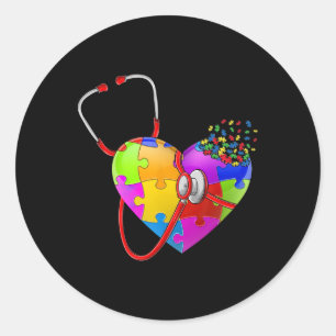 Funny Autism Awareness Nurse Autism Puzzle Stethos Runder Aufkleber