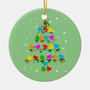 Funny Autism Christmas Tree T-Shirt Ornament Deco 