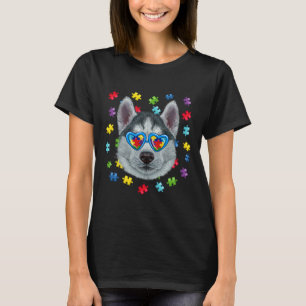 Funny Autism Siberian Husky Dog Puzzle Sonnenbrill T-Shirt