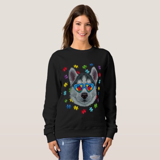 Funny Autism Siberian Husky Dog Puzzle Sunglasses Sweatshirt (Vorne ganz)