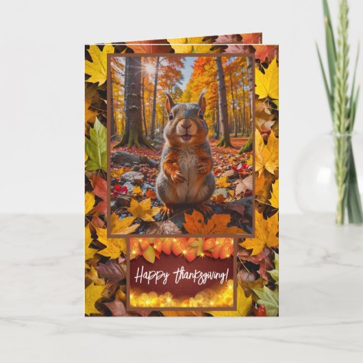 Funny Autumn Squirrel Erntedank Card Dankeskarte (Vorderseite)