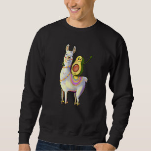 Funny Avocado Reiten auf dem Llama Alpaca Sweatshirt